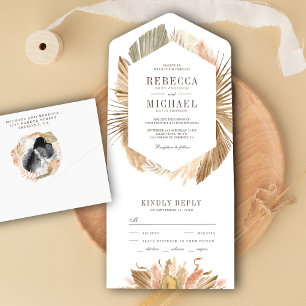 Invitación Todo En Uno Rústico Boho Pampas Grass Dried Palm deja Boda