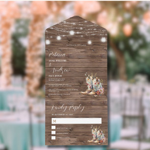 Invitación Todo En Uno Rústico Boots Boda de luces de cadena de países oc