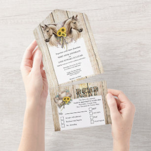 Invitación Todo En Uno Rústico campo de color de agua occidental girasol