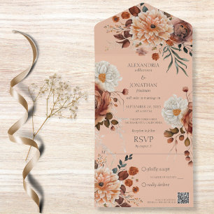 Invitación Todo En Uno Rústico Código QR floral de otoño