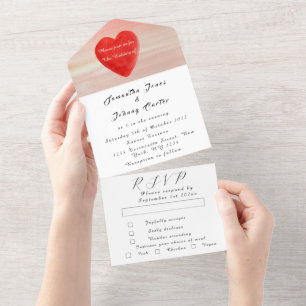 Invitación Todo En Uno Rústico Corazón Rojo Minimalista Sencillo guión Bo
