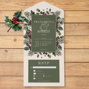 Invitación Todo En Uno Rústico invierno Berries y crema de pino dos cenas