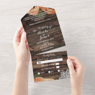 Invitación Todo En Uno Rústico Naranja Spice Fall Rosa Vintage Lace Boda