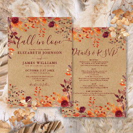 Invitación Todo En Uno Rústico Otoño Enamórate Floral Boda