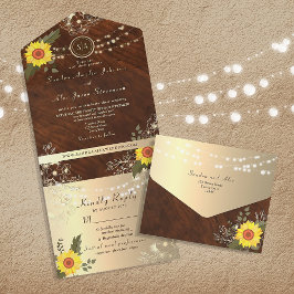 Invitación Todo En Uno Rústico País Cañón de girasol Boda