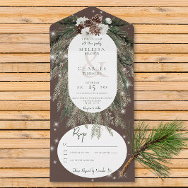 Invitación Todo En Uno Rústico salto de invierno de pino marrón sin cena