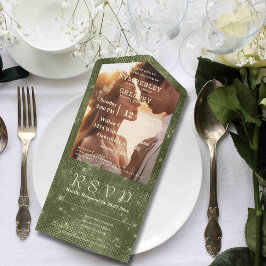 Invitación Todo En Uno Rústico salvia de oliva Faux Burlap Twinkle Stars 