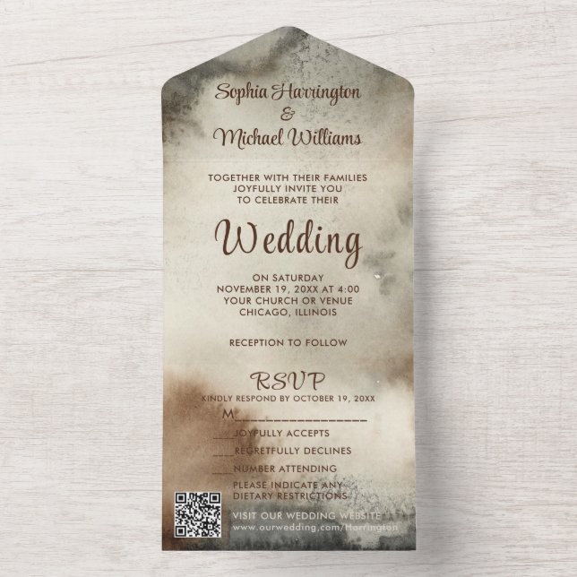 Invitación Todo En Uno Rústico todo en una boda Invitan a código QR RSVP (Interior)