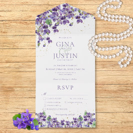 Invitación Todo En Uno Rústico violeta púrpura Boda de cena de espuma de 