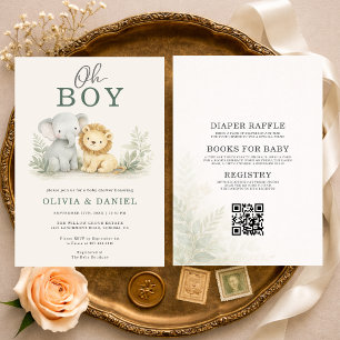 Invitación Todo en Uno Safari Animales Parejas Baby Shower