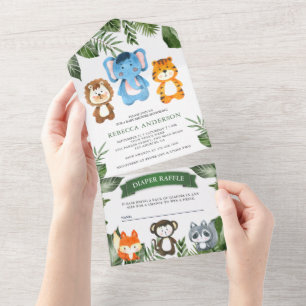 Invitación Todo En Uno Safari de la selva tropical Cumpleaños de animales