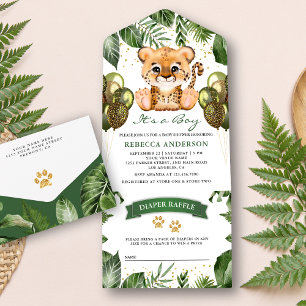 Invitación Todo En Uno Safari de selva tropical rusa Cheetah Baby Shower