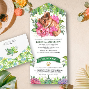 Invitación Todo En Uno Safari Tropical Cute de León Floral Cub Baby Showe