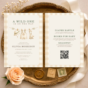 Invitación Todo en Uno Safari Wild One Baby Shower de Cuadros