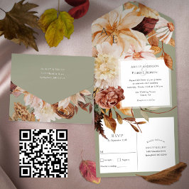 Invitación Todo En Uno Sage Green Autumn Elegance, Fall Wedding