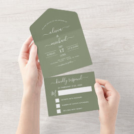 Invitación Todo En Uno Sage Green Boda Moderna Typografía RSVP