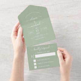 Invitación Todo En Uno Sage Green Boda Moderna Typografía RSVP