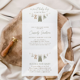 Invitación Todo En Uno Sage Green Boy Baby Clothes Baby Shower