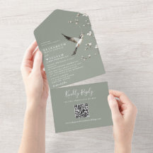 Sage Green Chinoiserie Floral QR Code Boda