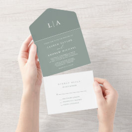 Invitación Todo En Uno Sage Green Elegant Boda Minimalista
