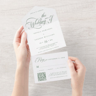 Invitación Todo En Uno Sage Green Elegant Charm Script Boda