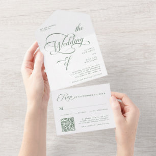 Invitación Todo En Uno Sage Green Elegant Classy Calligraphy Boda