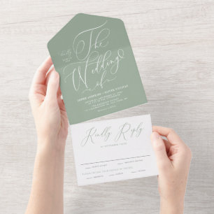 Invitación Todo En Uno Sage Green Elegant Whimsical Calligraphy Boda