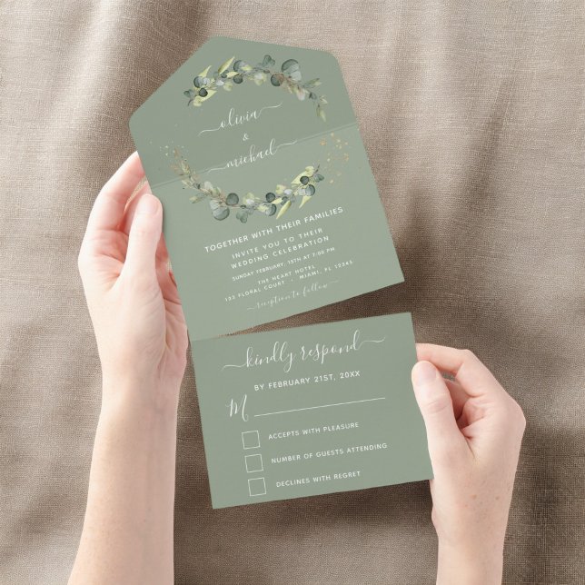 Invitación Todo En Uno Sage Green Eucalyptus Greenery Boda Elegante (Subido por el creador)