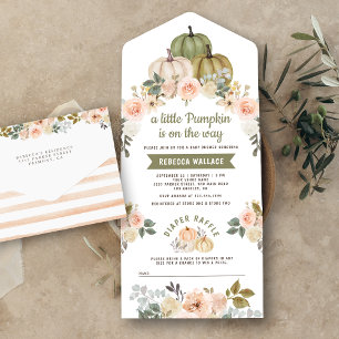 Invitación Todo En Uno Sage Green Little Pumpkin Peach Flour Baby Shower