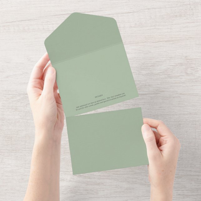 Invitación Todo En Uno Sage Green Personalizado Branded (desgarro)