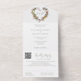 Invitación Todo En Uno Sage Green Rustic Floral QR Code Boda