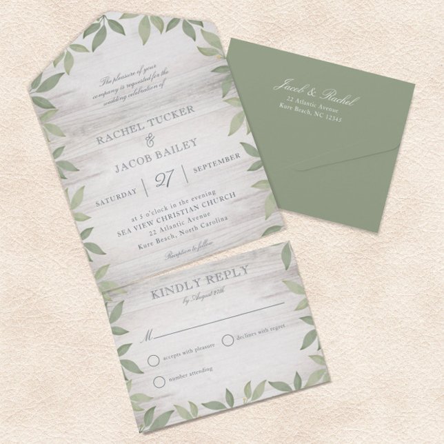 Invitación Todo En Uno Sage Green Rustic Garden Greenery Wedding (Subido por el creador)