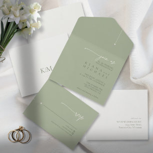 Invitación Todo En Uno Sage/Pearl ID1046 Boda de Moda simple