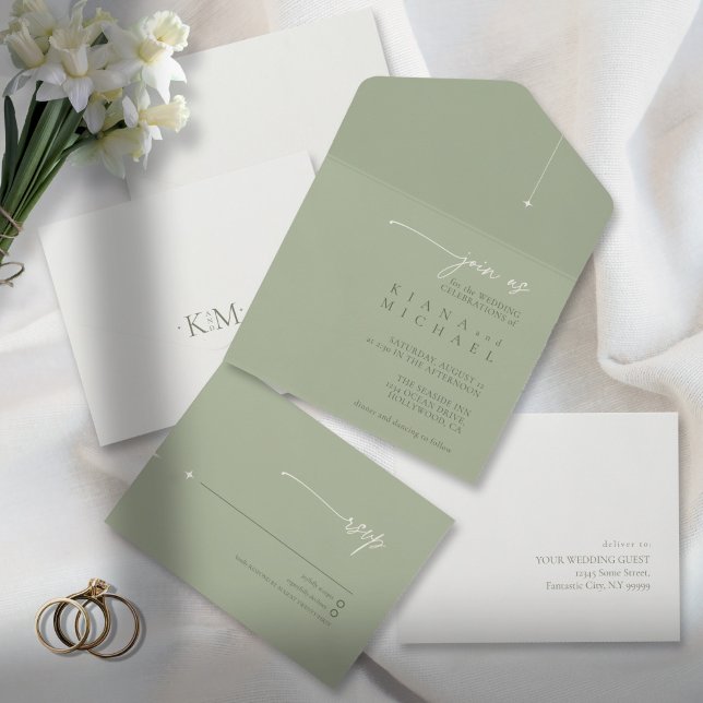 Invitación Todo En Uno Sage/Pearl ID1046 Boda de Moda simple (Subido por el creador)