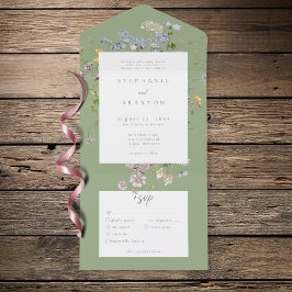 Invitación Todo En Uno Sage Wildflower Garden Elegant Wedding