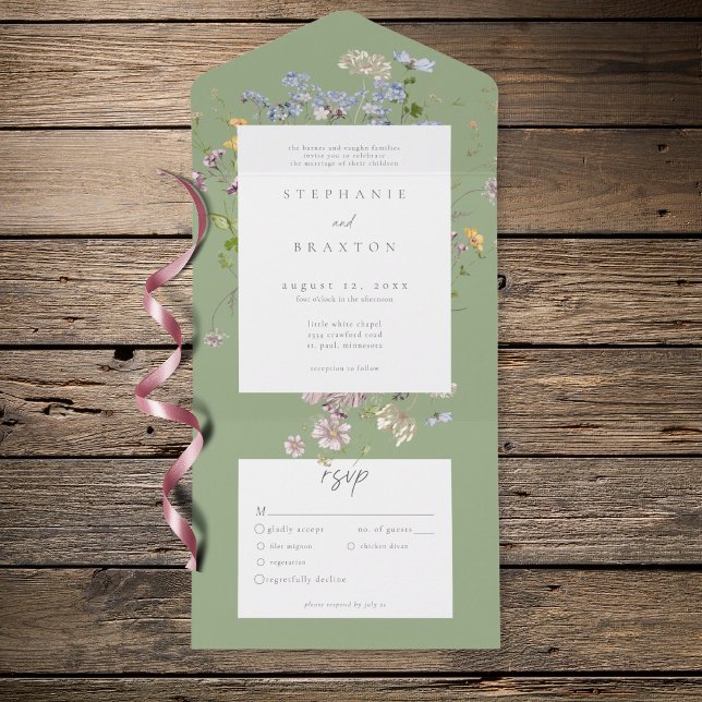 Invitación Todo En Uno Sage Wildflower Garden Elegant Wedding (Subido por el creador)