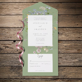 Invitación Todo En Uno Sage Wildflower Garden Elegant Wedding