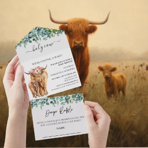 Invitación Todo En Uno Sagrado ternero de las tierras altas Bebé Shower T