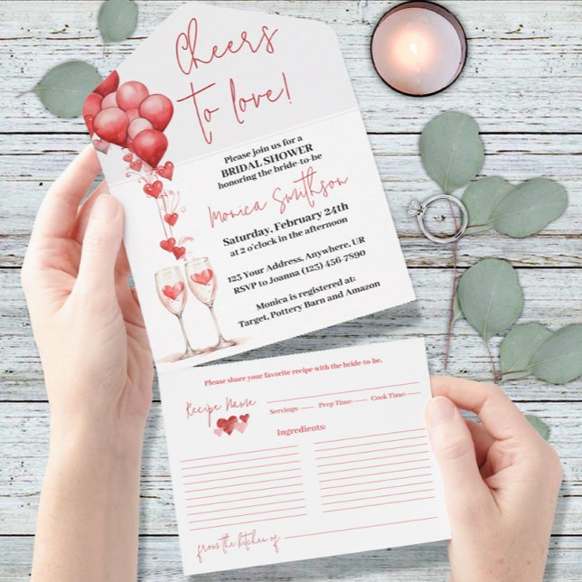 Invitación Todo En Uno Saludos para amar a Valentine Hearts Bridal Shower (Subido por el creador)