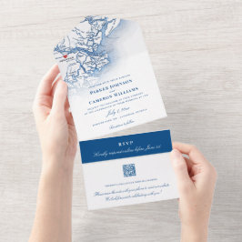 Invitación Todo En Uno Savannah Georgia Map Elegant Navy Boda