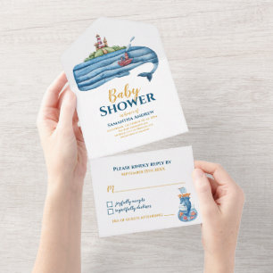 Invitación Todo En Uno Sea Animals Baby Boy Baby Shower