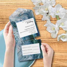 Invitación Todo En Uno Sea Blues Alcohol Ink Wedding Invitation Elegance