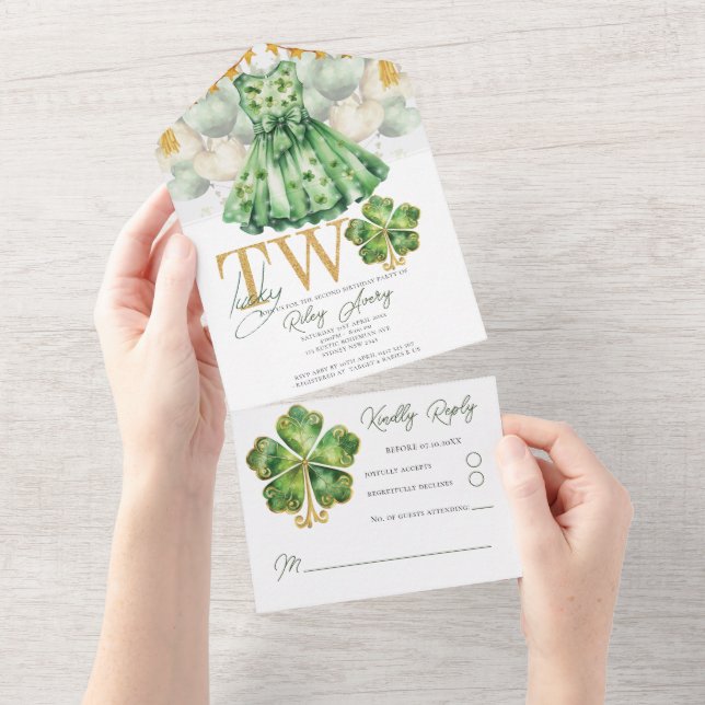 Invitación Todo En Uno Segundo cumpleaños del chica Día de San Patricio R (desgarro)