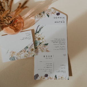 Invitación Todo En Uno Sello De Bouquet Floral Blanco Y Enviar