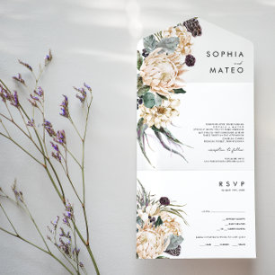 Invitación Todo En Uno Sello Y Envío De Fotografías Florales Blancas