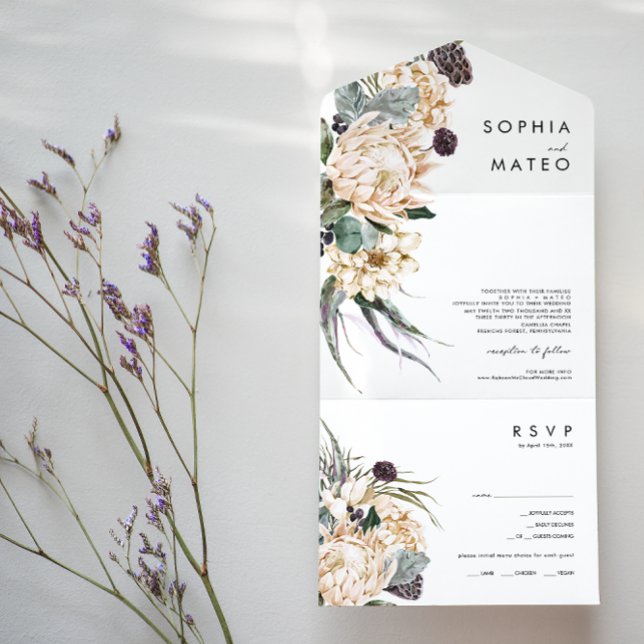 Invitación Todo En Uno Sello Y Envío De Fotografías Florales Blancas (Subido por el creador)