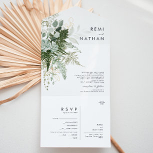 Invitación Todo En Uno Sello y envío de hojas de oro y vegetación