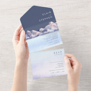 Invitación Todo En Uno Sello y envío de invierno por la noche en las mont