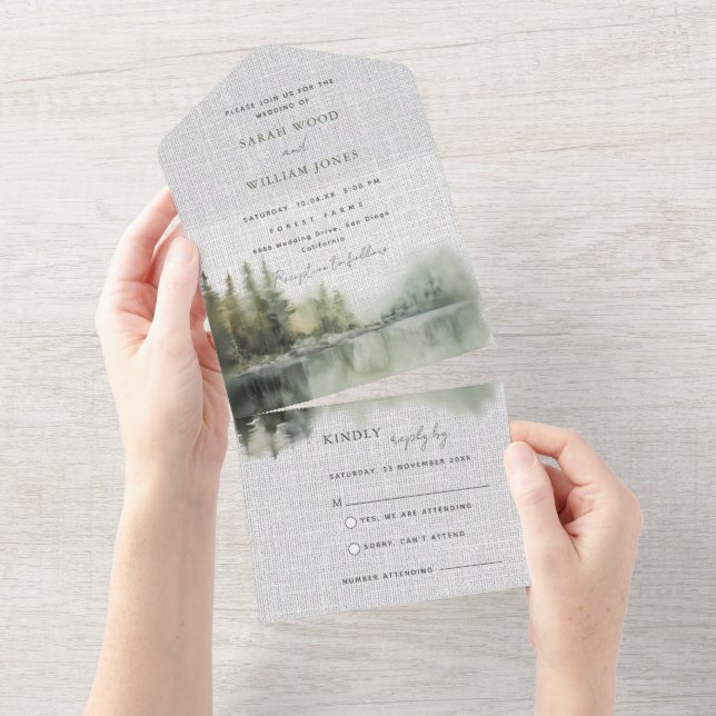 Invitación Todo En Uno Selva verde rústica todo en una boda invitada (desgarro)