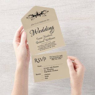 Invitación Todo En Uno Sencilla arenisca y Boda de Tri Fold Rsvp